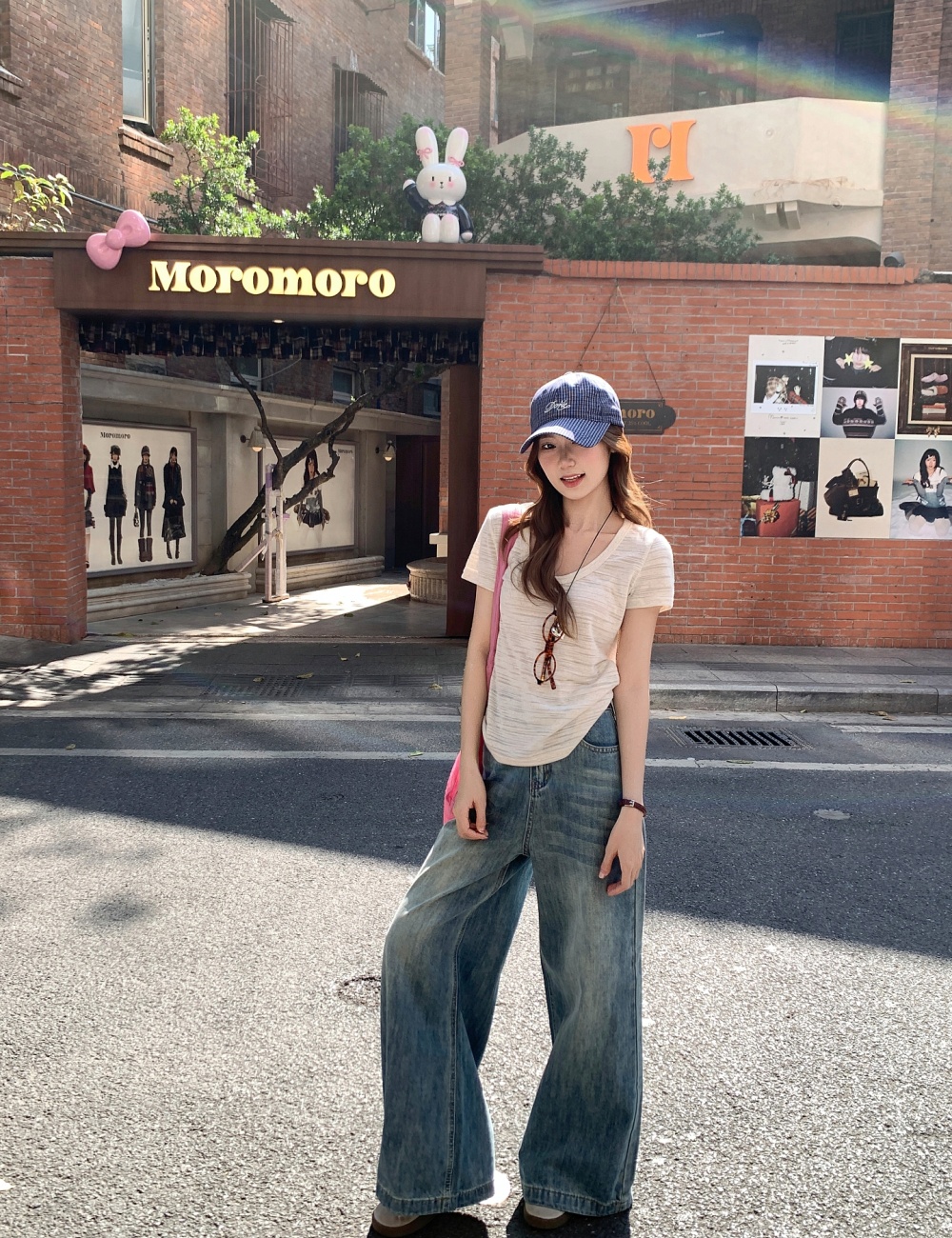 All-match unique tops niche U-neck T-shirt for women