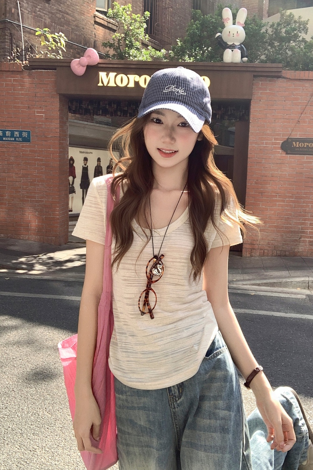 All-match unique tops niche U-neck T-shirt for women