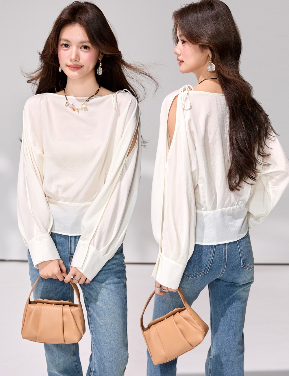 Loose bandage shirt long sleeve tops for women