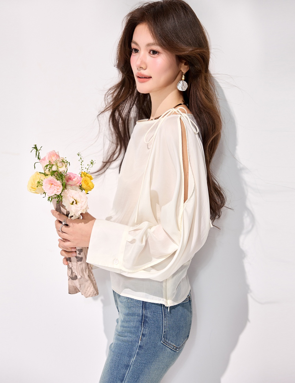 Loose bandage shirt long sleeve tops for women
