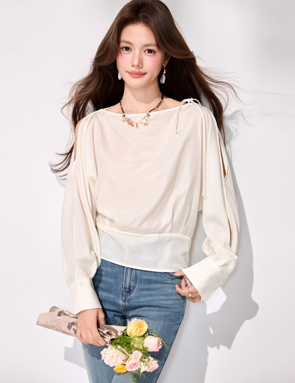 Loose bandage shirt long sleeve tops for women