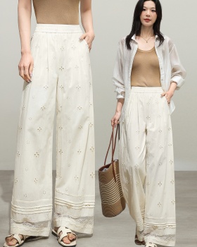 Spring hollow loose wide leg pants lace summer casual pants