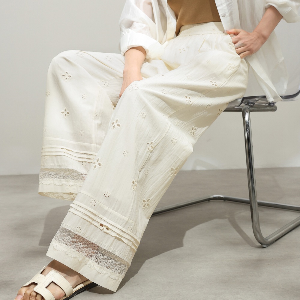 Spring hollow loose wide leg pants lace summer casual pants