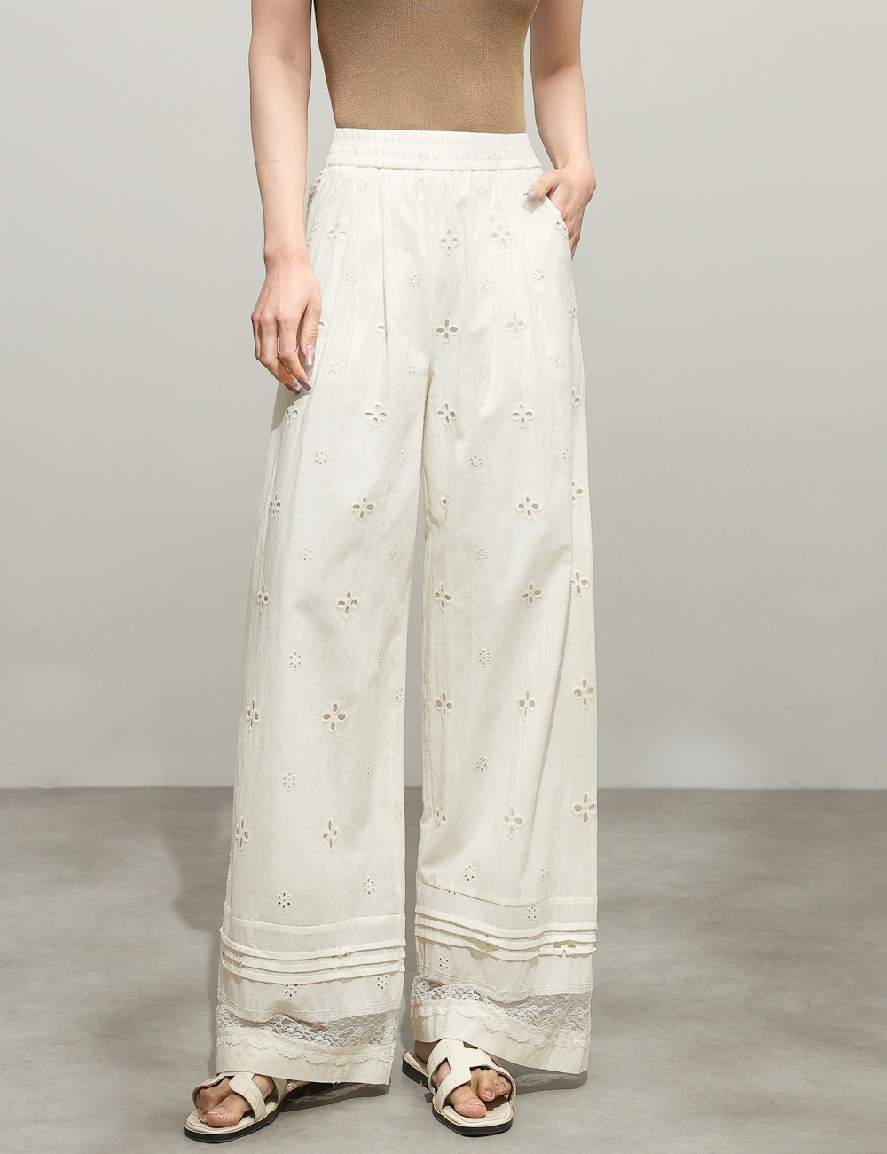 Spring hollow loose wide leg pants lace summer casual pants