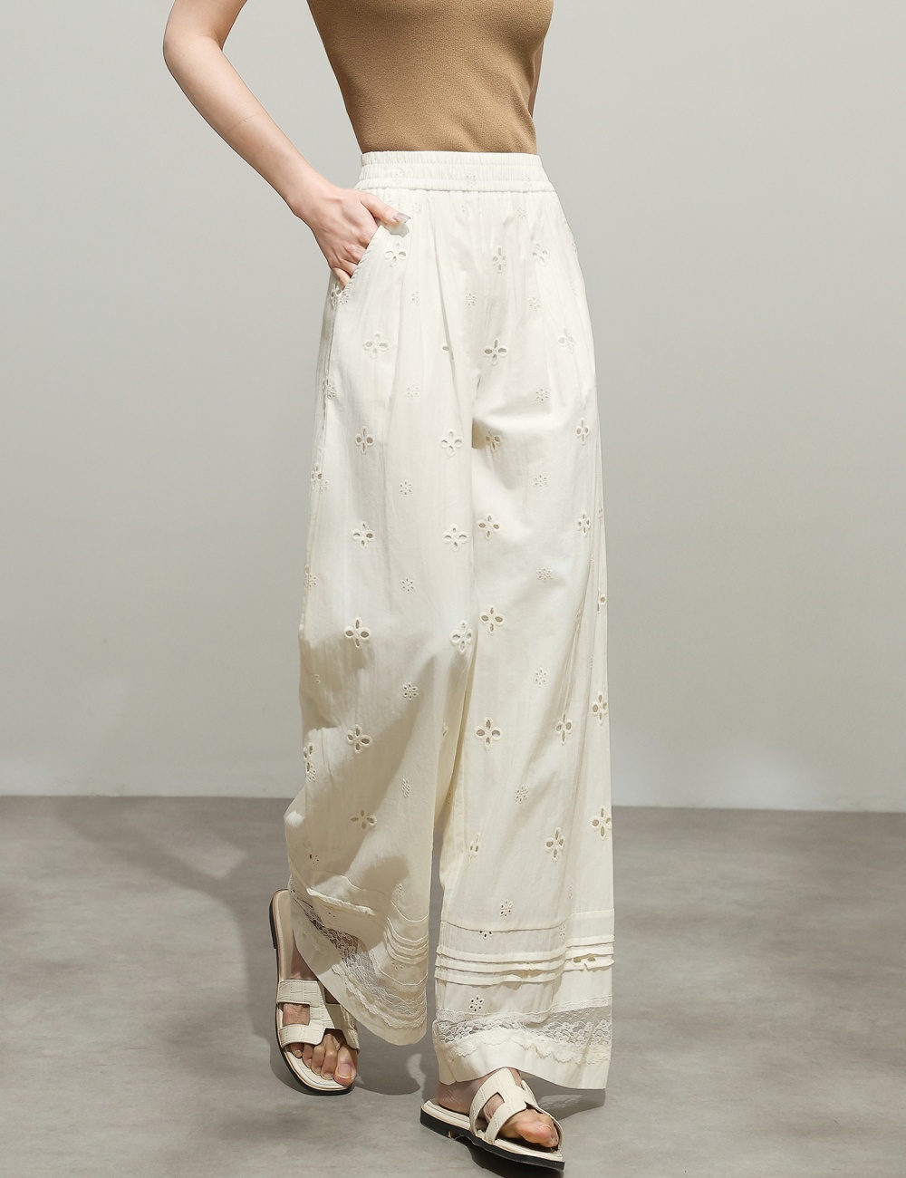 Spring hollow loose wide leg pants lace summer casual pants