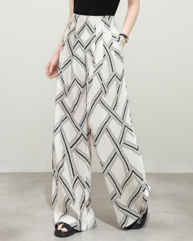 Vacation flax straight wide leg pants printing spring pants