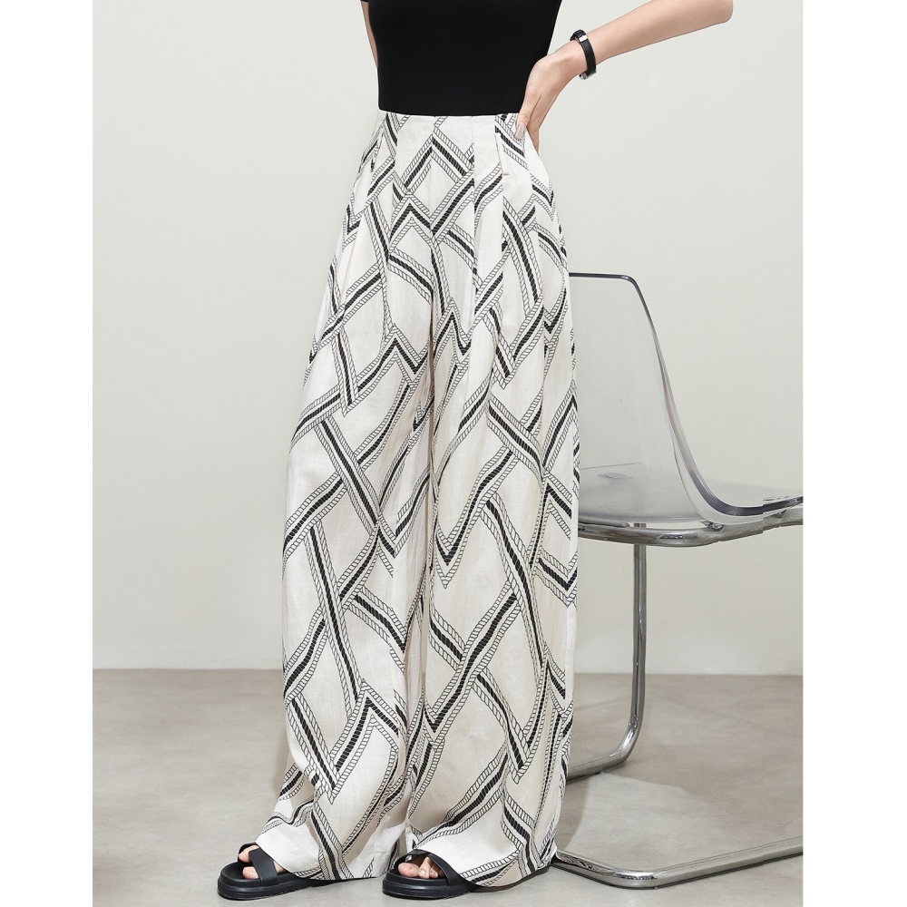Vacation flax straight wide leg pants printing spring pants
