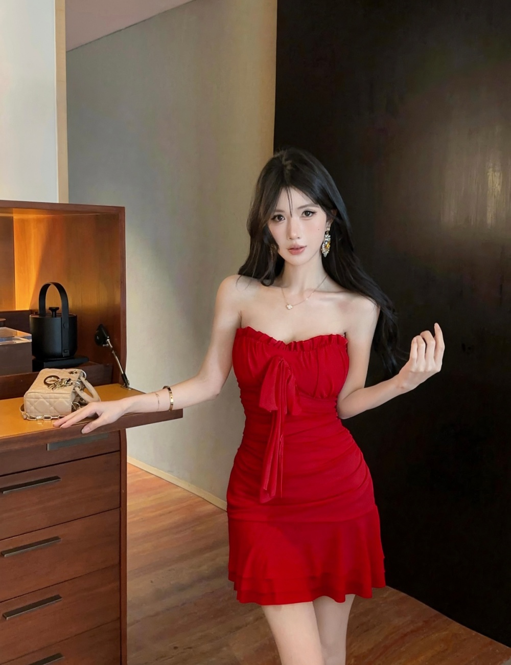 Wrapped chest summer with chest pad dress for women