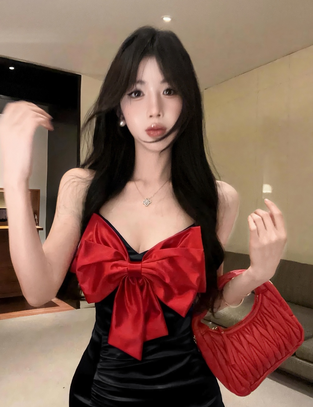 Sexy elasticity short bottoming satin dress