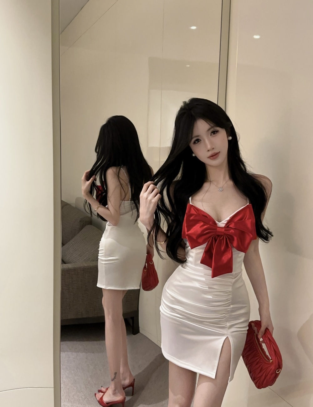 Sexy elasticity short bottoming satin dress