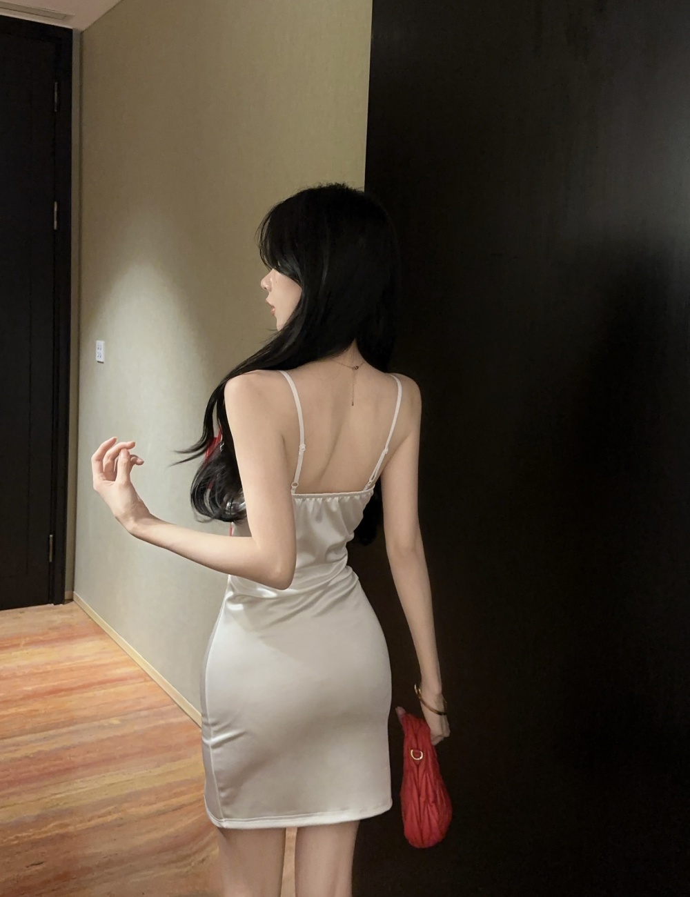 Sexy elasticity short bottoming satin dress