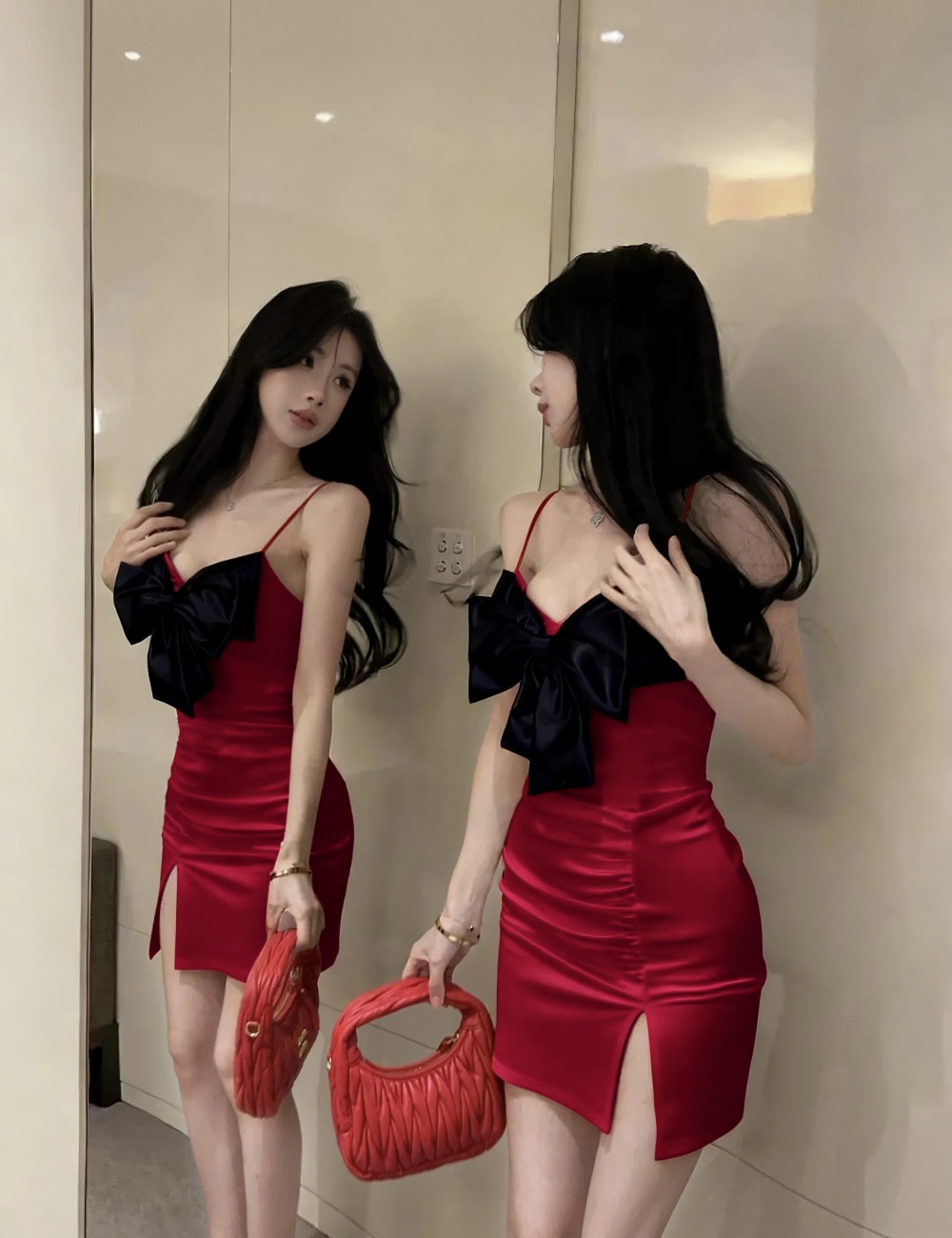 Sexy elasticity short bottoming satin dress