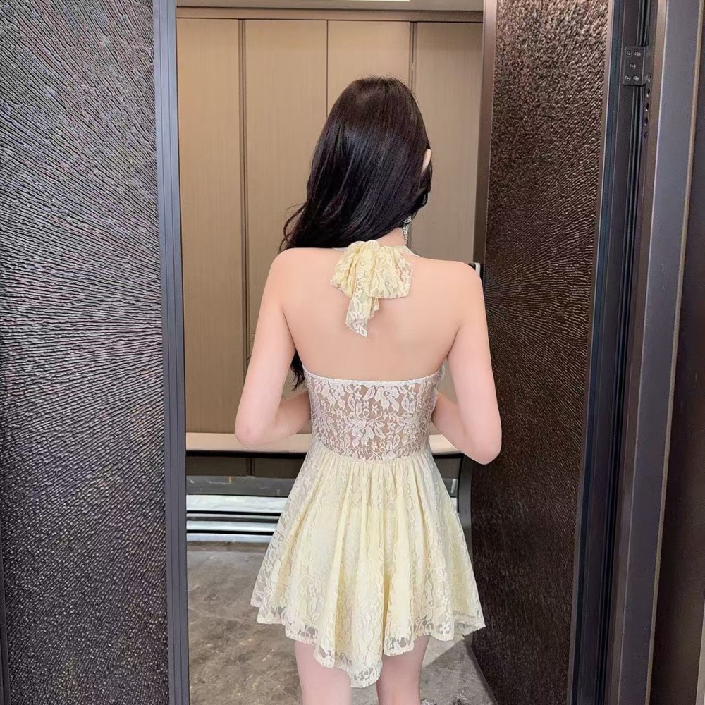 Enticement slim pinched waist halter lace dress