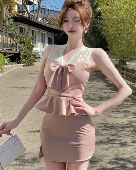 Lotus leaf edges bottoming vest all-match dress