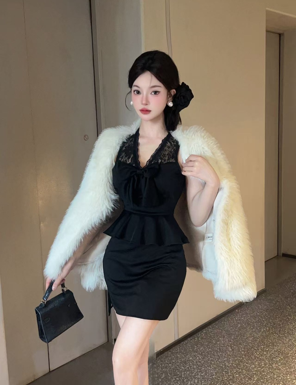 Lotus leaf edges bottoming vest all-match dress