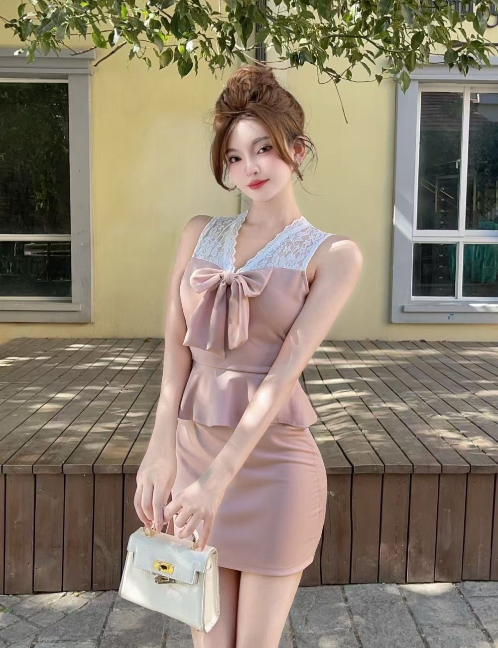 Lotus leaf edges bottoming vest all-match dress