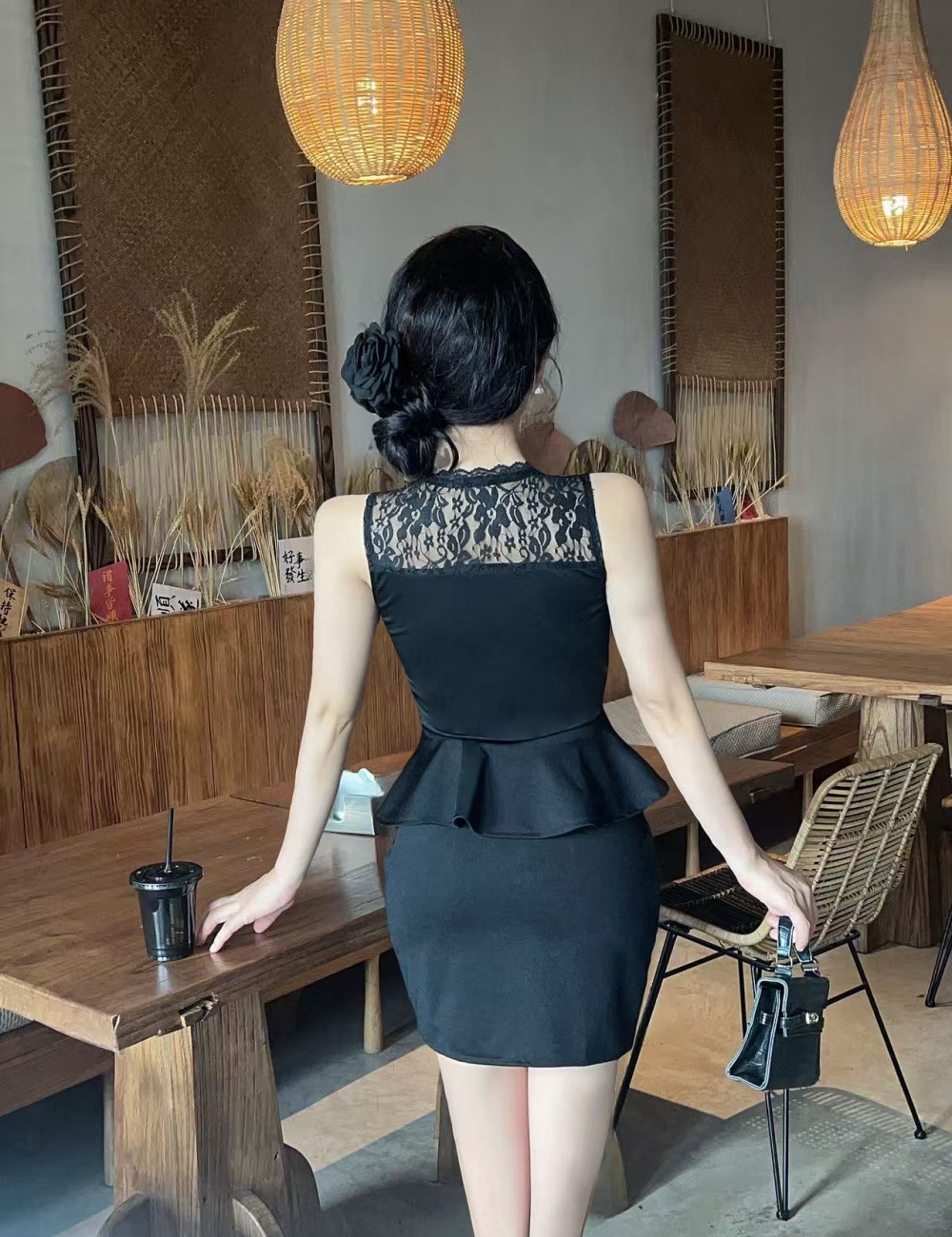 Lotus leaf edges bottoming vest all-match dress