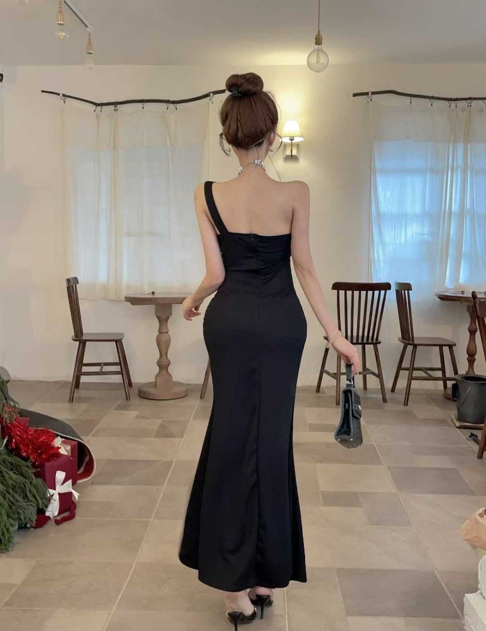 Shoulder sexy long high slit low-cut bottoming sling dress