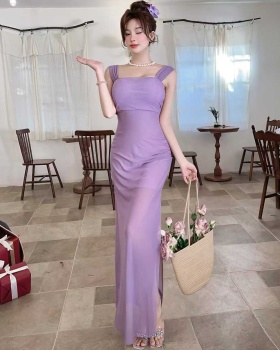 Splice long spicegirl gauze slim sling dress