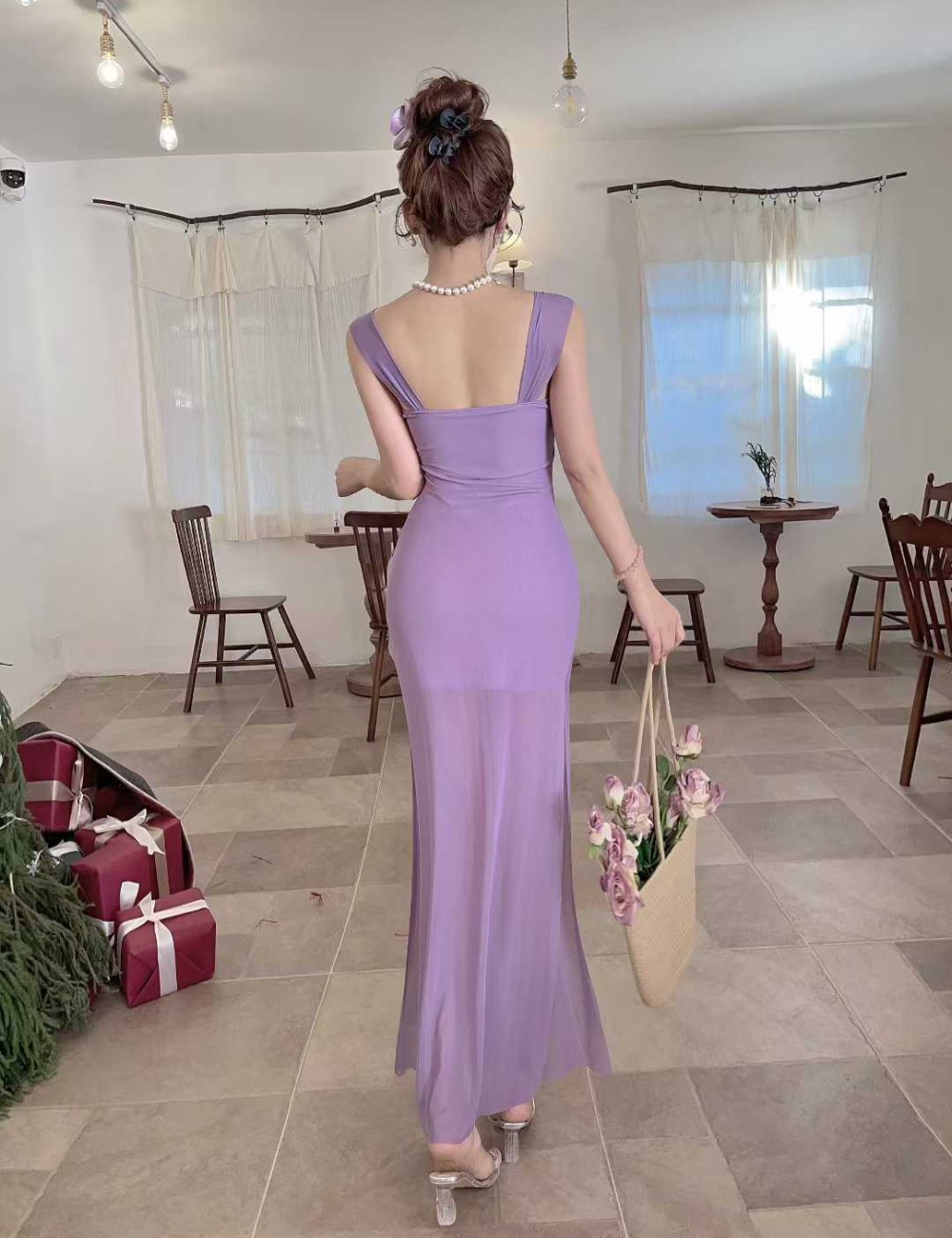 Splice long spicegirl gauze slim sling dress