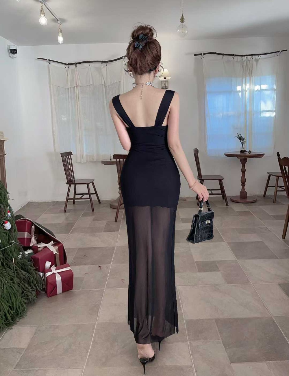 Splice long spicegirl gauze slim sling dress