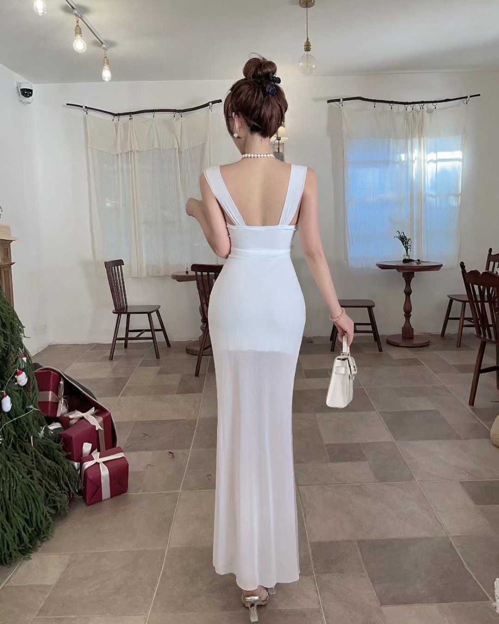 Splice long spicegirl gauze slim sling dress