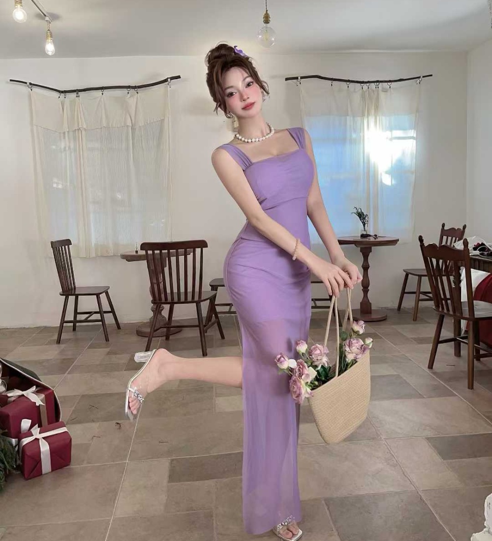 Splice long spicegirl gauze slim sling dress