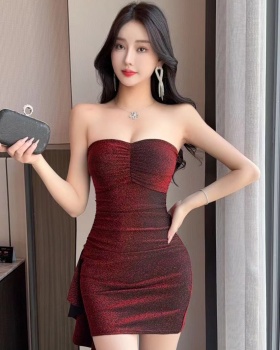 Bottoming splice low-cut package hip tassels tight dress