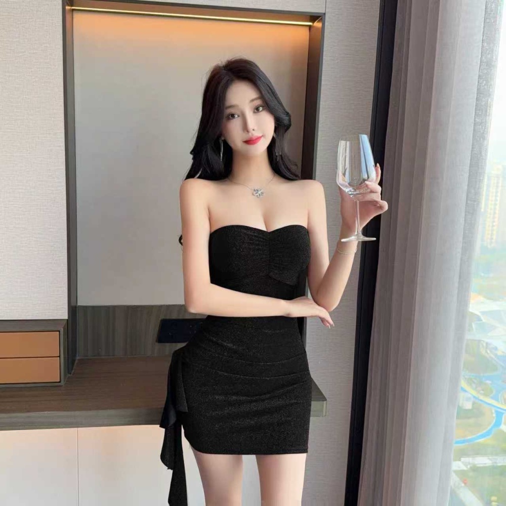 Bottoming splice low-cut package hip tassels tight dress