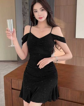 Low-cut bottoming wear short boats sleeve dress