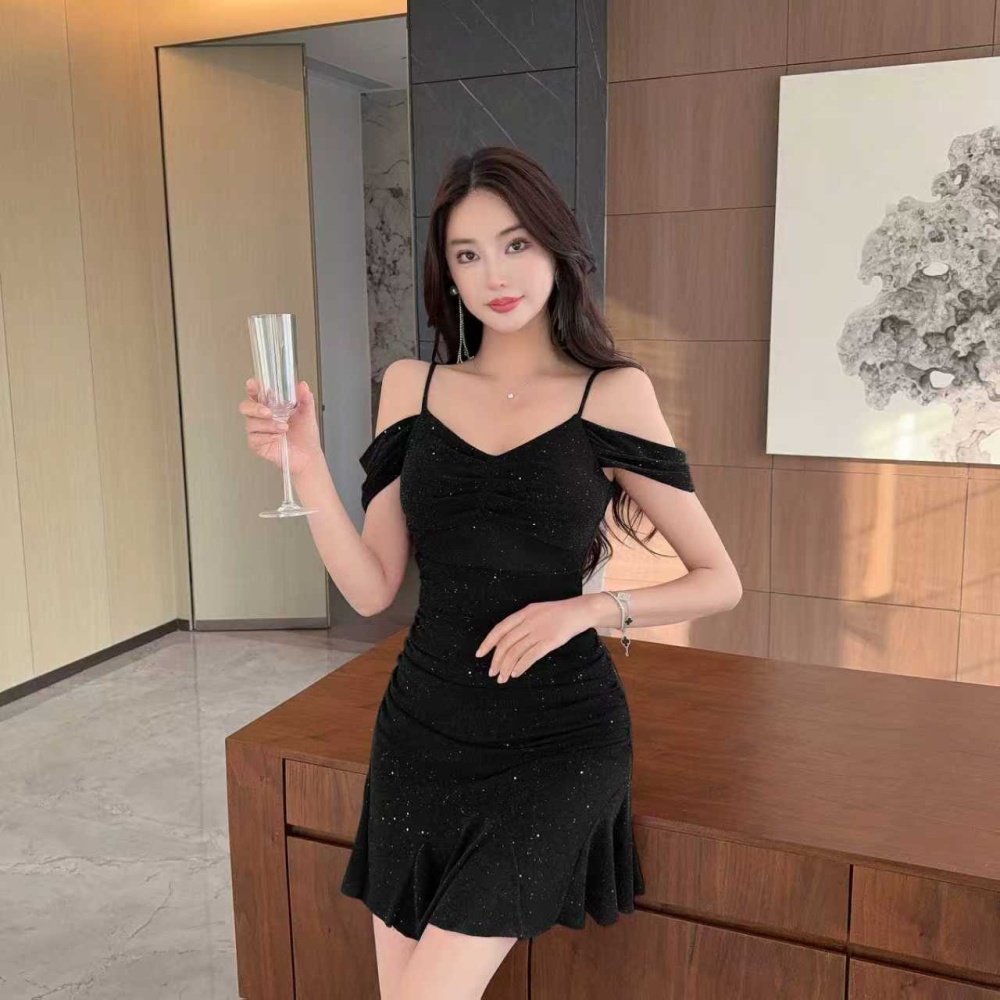 Low-cut bottoming wear short boats sleeve dress
