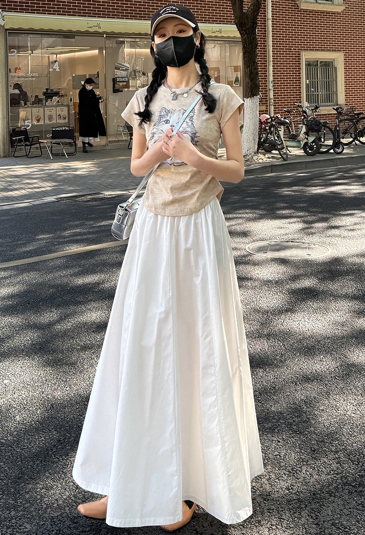 Pinched waist skirt spring long skirt for women