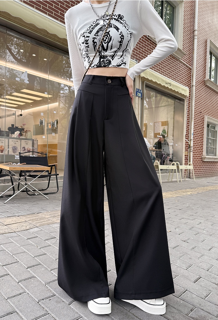 Black spring wide leg pants mopping pants for women