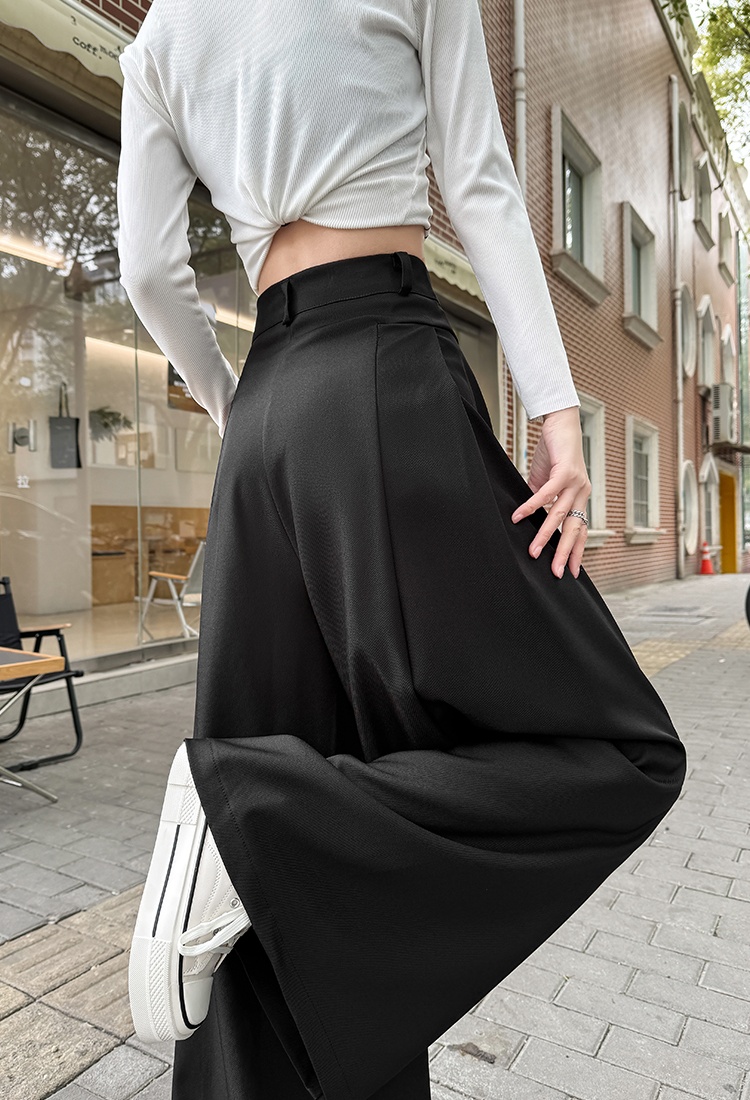 Black spring wide leg pants mopping pants for women
