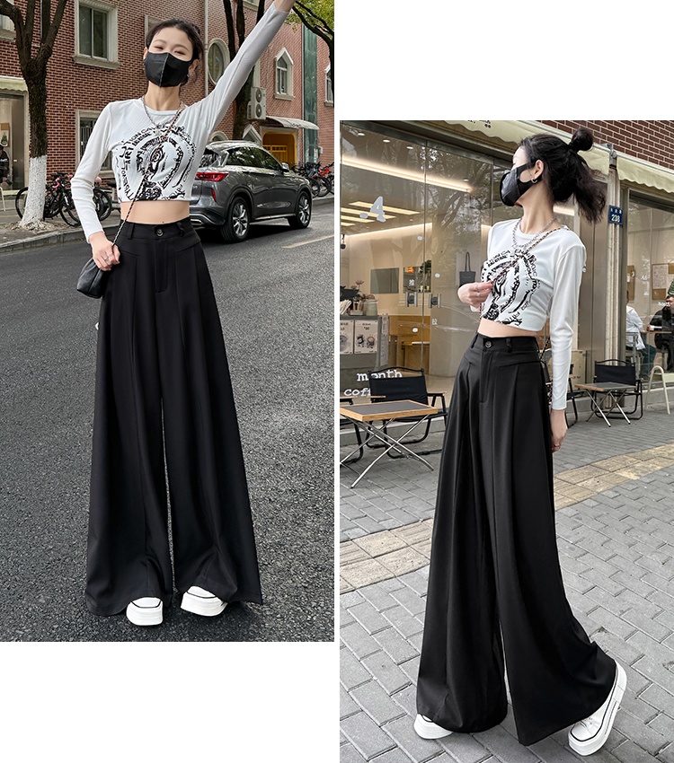 Black spring wide leg pants mopping pants for women