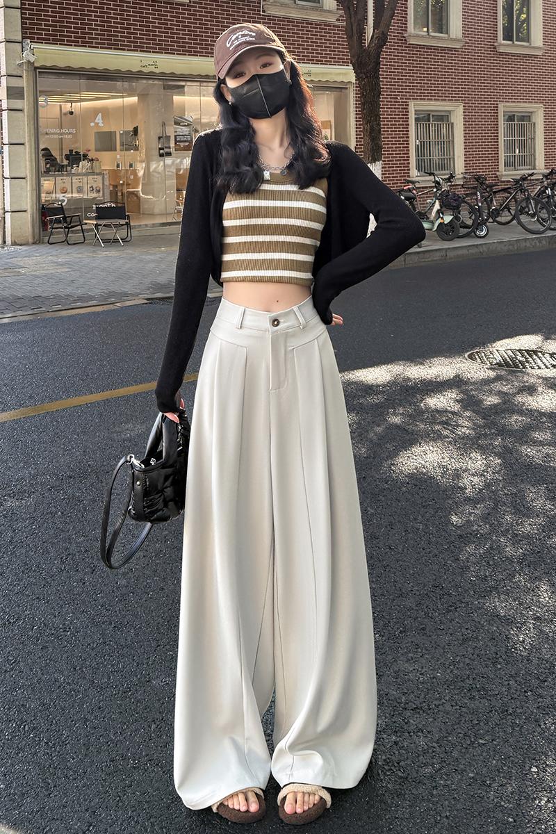 Black spring wide leg pants mopping pants for women