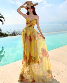 Island flair halter sling beach dress vacation blooming dress