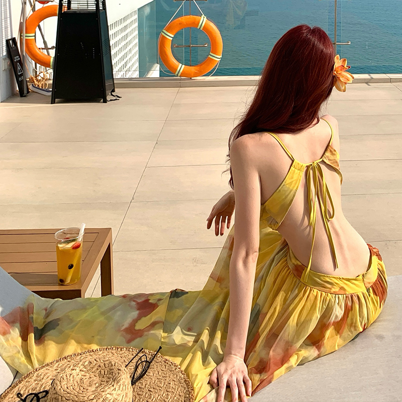 Island flair halter sling beach dress vacation blooming dress