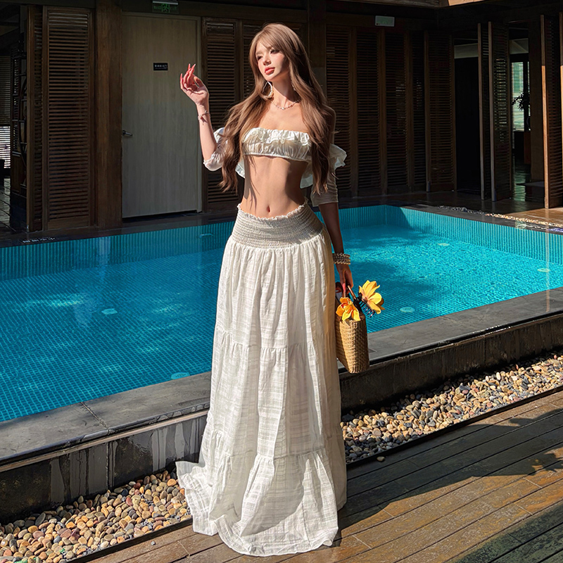 Beautiful enticement temperament white skirt 2pcs set