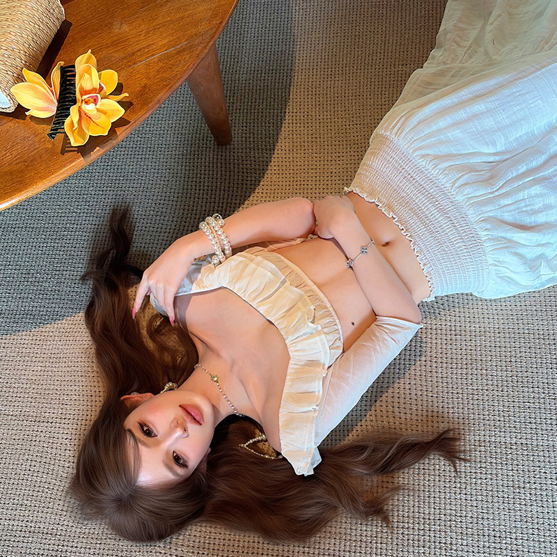 Beautiful enticement temperament white skirt 2pcs set