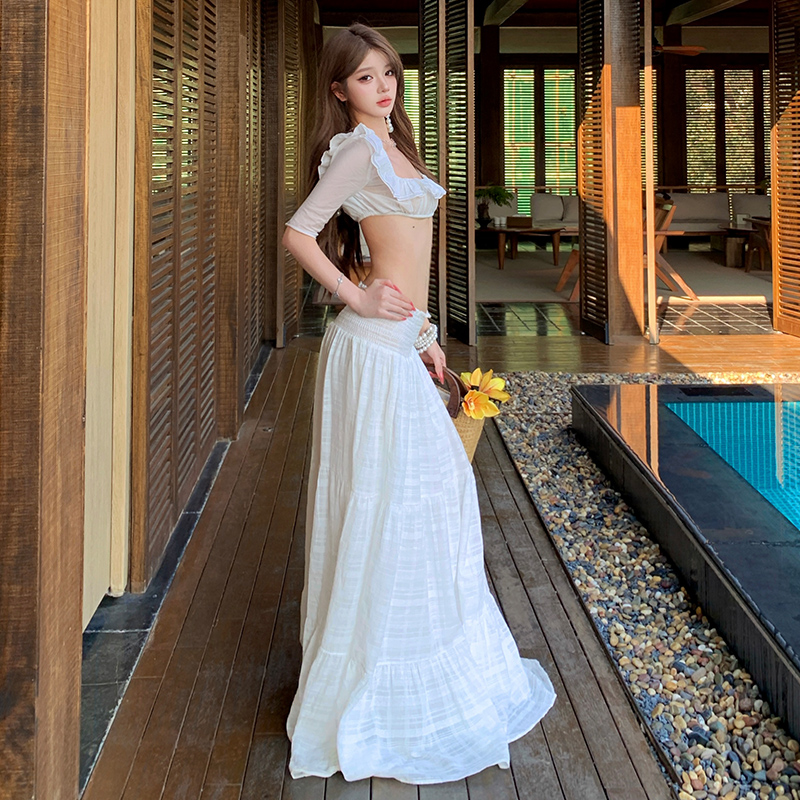 Beautiful enticement temperament white skirt 2pcs set