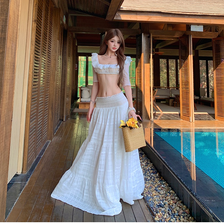 Beautiful enticement temperament white skirt 2pcs set