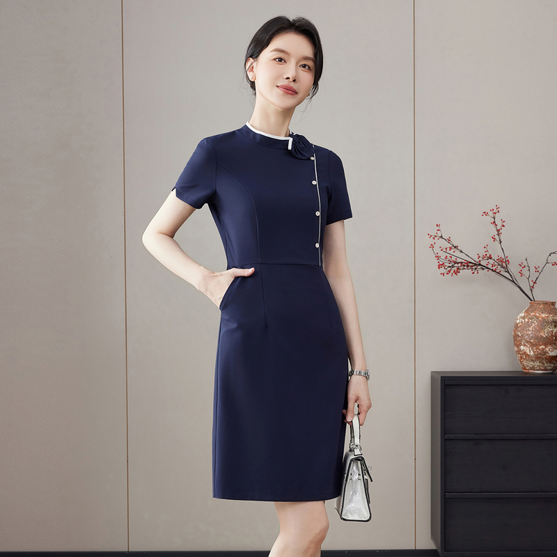 Pinched waist short sleeve dress summer business suit
