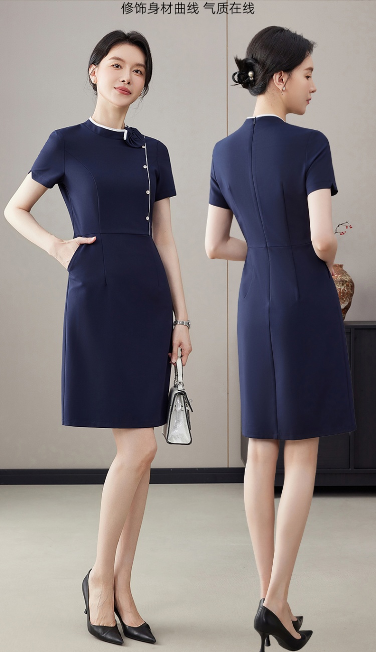Pinched waist short sleeve dress summer business suit