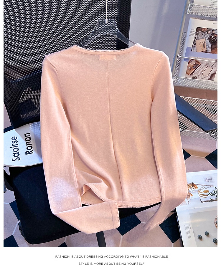 Crochet long sleeve bottoming shirt tight knitted tops