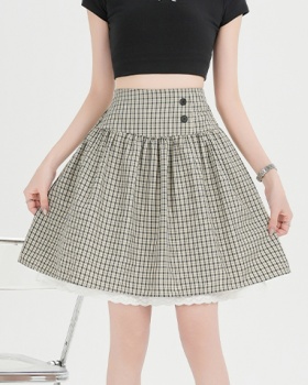 Splice plaid bud skirt high waist lace skirt for women