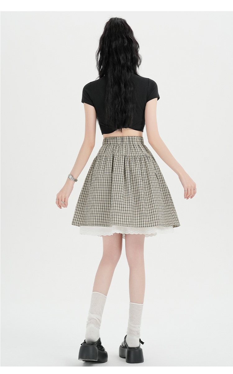 Splice plaid bud skirt high waist lace skirt for women