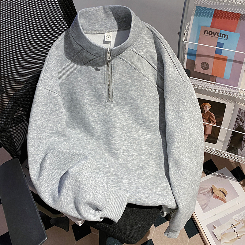 Loose thin couples hoodie splice zip American style tops