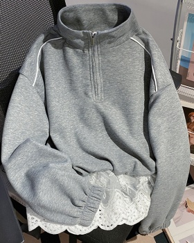 Lace thin hoodie spring and autumn Pseudo-two tops