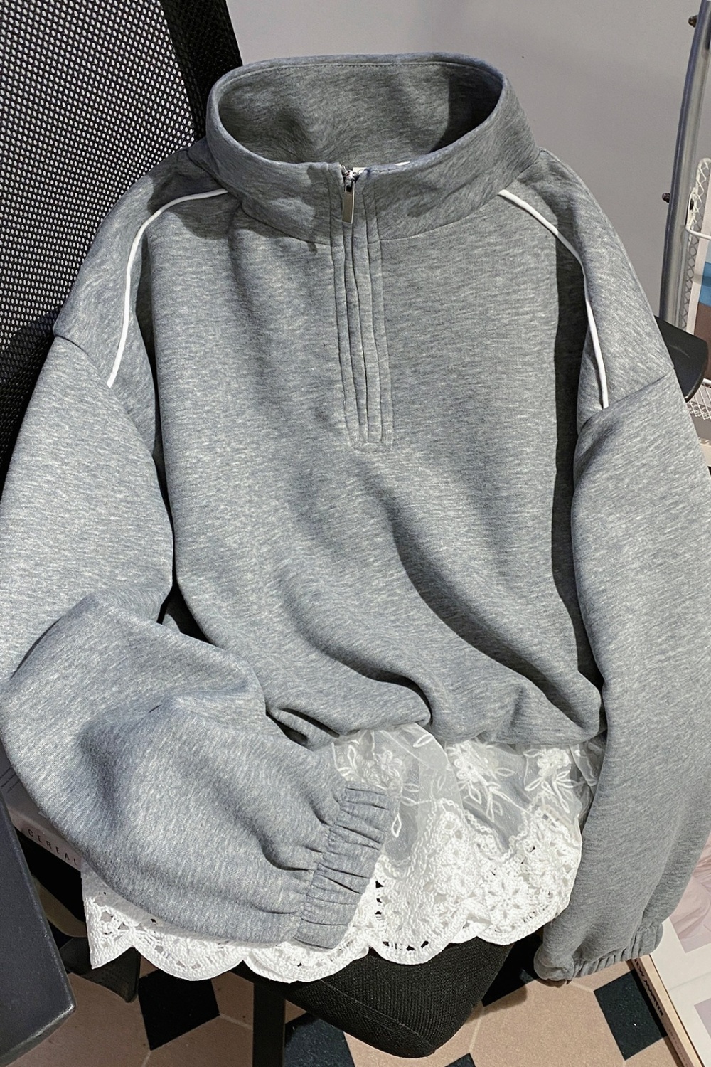 Lace thin hoodie spring and autumn Pseudo-two tops